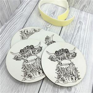 MDF white floral Cowsters