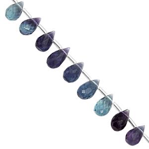 72cts Multi-Colour Fluorite Top Side Drill Faceted Drop Approx 9x5 to 12x7mm, 20cm Strand with Spacers