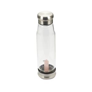 Borosil Glass Stainless Steel With 80cts Rose Quartz Pencil Water Bottle