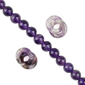  2x Amethyst Double Hoops Approx 14mm & 1 x  8mm Amethyst Rounds, 38cm Strand