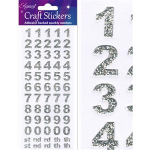 Bold Number Set Silver Craft Stickers No.66