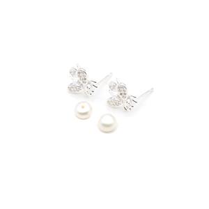925 Sterling Silver Bee Pearls With Cubic Zirconia Earrings Approx 12mm, (1Pair)