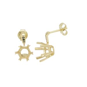 9K Gold Mini Drop Earring Mount With Green Diamonds (To fit 8mm Snowflake Cut Gemstone)- 1pair