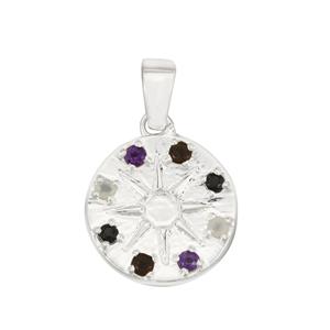 925 Sterling Silver Oval Pendant With Black Spinal, Smokey Quartz, White Moonstone & Amethyst 0.40cts