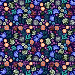 Lewis & Irene Ocean Glow Collection Coral Navy Glow In The Dark Fabric 0.5m