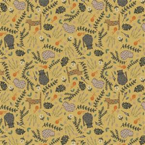 Lynette Anderson Good Boy and Kitty Collection Cats Mustard Fabric 0.5m