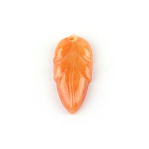 20cts Type A Red Jadeite Carved Bead Leaves 25x15mm Pendant, 1pc