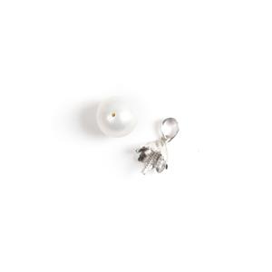 White Freshwater Cultured Round Nucleated Pearl (1pc) Approx 10-10.5mm With 925 Sterling Silver Bale (1pc)