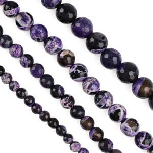 910cts (Two Tone) Purple/ White Fire Agate Faceted Round Approx (6mm, 8mm, 10mm, 12mm) 35cm Strands Set of 4
