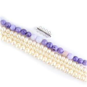 Tiffany Statement! Tiffany Opal Faceted Rounds, 3x Strands Freshwater Pearls & 925 Clasp