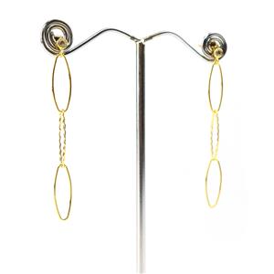 Gold Plated 925 Sterling Silver Hammered Long Link Pair of Earrings with White Topaz Stud