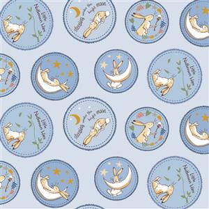 Anita Jeram Guess How Much I Love You Collection Bunnies In Circles Blue Fabric 0.5m