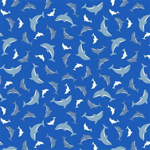 Lewis & Irene Ocean Glow Collection Dolphins Blue Glow In The Dark Fabric 0.5m