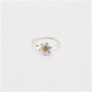 925 Sterling Silver Adjustable Flower Ring With Gold Plating 