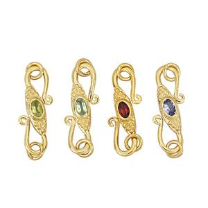 Gold Plated 925 Silver S Lock With 1.07cts Multi Stones Approx 5x3mm (Pack of 4) 