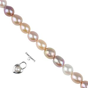 Mixed Natural Colour Pearls & Silver Heart Clasp