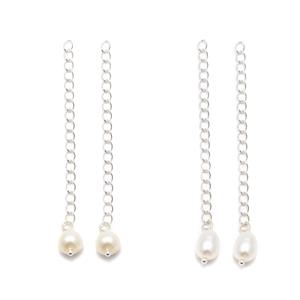 925 Sterling Silver Extender Chains With Freshwater Cultured Pearls Approx 5cm (4pcs)