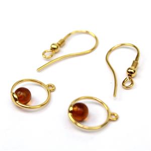 Baltic Cognac Amber Gold Plated Sterling Silver Circle Earrings, Approx. 12mm