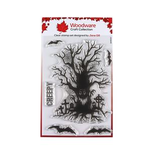 NEW Woodware Clear Singles Haunted Tree 4 in x 6 in Stamp Set