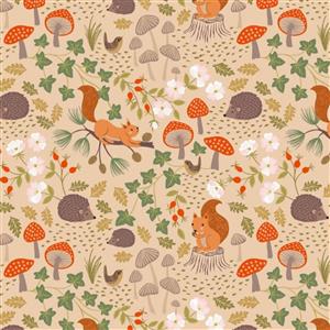 Lewis & Irene Evergreen Woodland Floor Fawn Fabric 0.5m