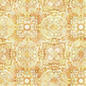Dan Morris Creative Cotton Tails Collection Geo Medallion Maize Fabric 0.5m