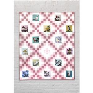 Bird of the Month Pink Double Irish Chain Quilt Kit: Instructions, Panel & Fabric (5.5m)