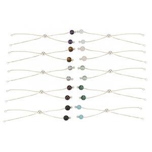 925 Sterling Silver Slider Bracelets with Multi Gemstone, Approx 6
