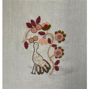 Little House of Victoria Lovey Dove Embroidery Kit;  Wool Threads & Grey Pure Linen Panel