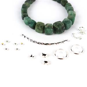 Stars; Sterling Silver Celestial Pack with  Emerald Graduated Faceted Box Strand
