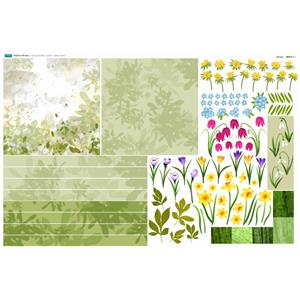 Delphine Brook's Green Shoots Spring Garden Cushion Fabric Panel (140 x 93cm)