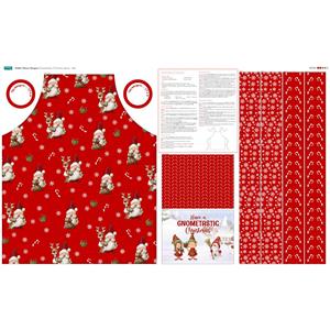 Debbi Moore Red Gnometastic Christmas Apron Fabric Panel (140cm x 88cm)
