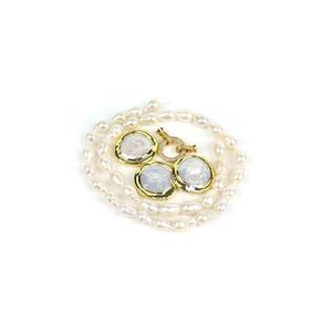 Coin Bracelet; Gold Edge Freshwater Cultured Coin Pearl, Freshwater Cultured Drop Pearls