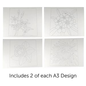 Delphine Brooks - 8 x A3 Floral Prints, 4 Designs, 2 of Each , 280gsm Felt Watercolour Card