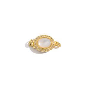 Gold Plated 925 Sterling Silver Mother of Pearl and White Topaz Clasp Approx 18x10mm