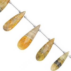 70Cts Bumble Bee Jasper Faceted Elongated Pear Approx 28x9 to 38x11mm, 10cm Strand With Spacers