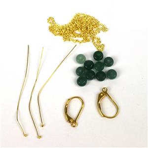 Happiness; Jadeite Rondelles 10pcs & Gold Plated 925 Sterling Silver Mini Findings Pack