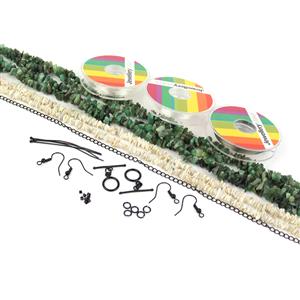 Exotic Chips! Inc; Sakota Emerald & Australian Opal Chips, Black Plated Findings & Thread