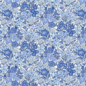 Liberty Garden Party Collection Blooming Flowerbed Blue China Fabric 0.5m