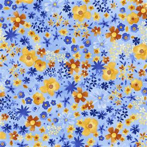 Bountiful & Blue Collection Flowers Periwinkle Fabric 0.5m