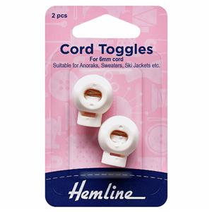 White Cord Toggles 6mm 2 Pieces 