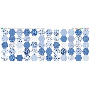 Time for Tea Blue China 60 Hexies Large Fabric Panel 140x59cm