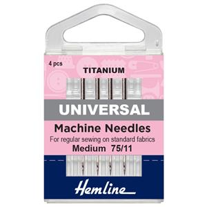 Hemline Sewing Machine Needles Universal Titanium Pack of 4