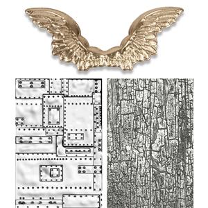 Sizzix - Tim Holtz 3D Embossing Folder Trio, Inc; Winged, Mini Foundry & Cracked.