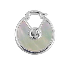 925 Sterling Silver Pendant with Mother of Pearl and White Topaz