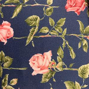 Country Floral Pink Rose on Navy Blue Fabric 0.5m Exclusive