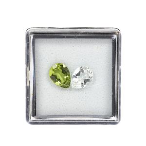 1.90cts Peridot & White Topaz Pear Brilliant Approx 8x6mm Pack of 2 