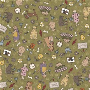 Lynette Anderson Good Boy and Kitty Collection Moss Fabric 0.5m