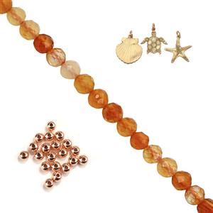 Rose Gold Plated 925 Sterling Silver Under The Sea Charms & Carnelian Project With Instructions By Debbie Kershaw