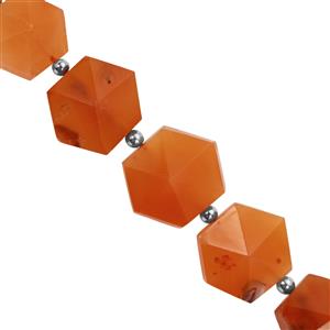 100cts Carnelian Faceted Hexagon Approx 11 to 17mm 16cm Strands With Hematite And Plastic Spacers