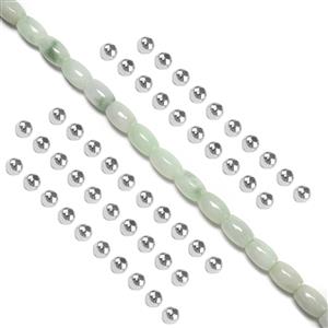 Type A 130cts Green Jadeite Rice Beads Approx. 6x8mm, 38cm Strand & 2mm  Spacers 50pcs